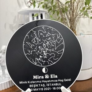 Ayağı üzerinde duran 3D kabartma yıldız haritası plakası, karşıdan